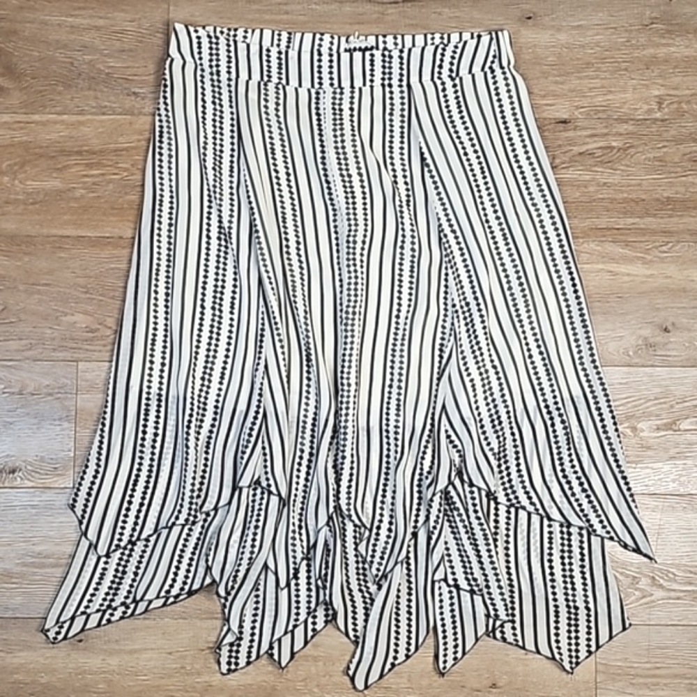 Chico's Black & White Dotted Stripe Chiffon Handkerchief Hem Midi Maxi Skirt - Picture 2 of 16